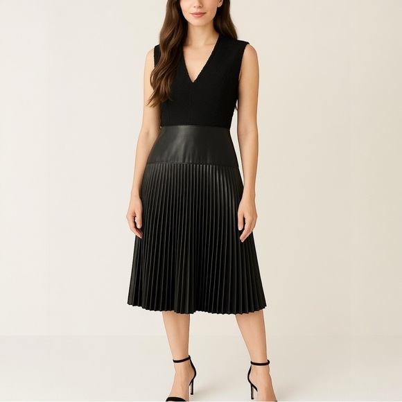 REBECCA TAYLOR Vintage Faux Leather Pleated Dress - Picture 1 of 10